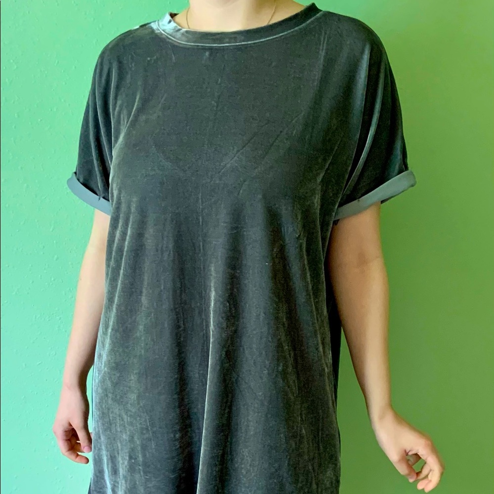 Gray velvet T-shirt dress